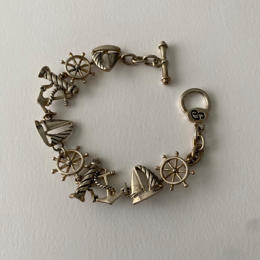 Vintage Nautical Silver Tone Charm Style Bracelet
